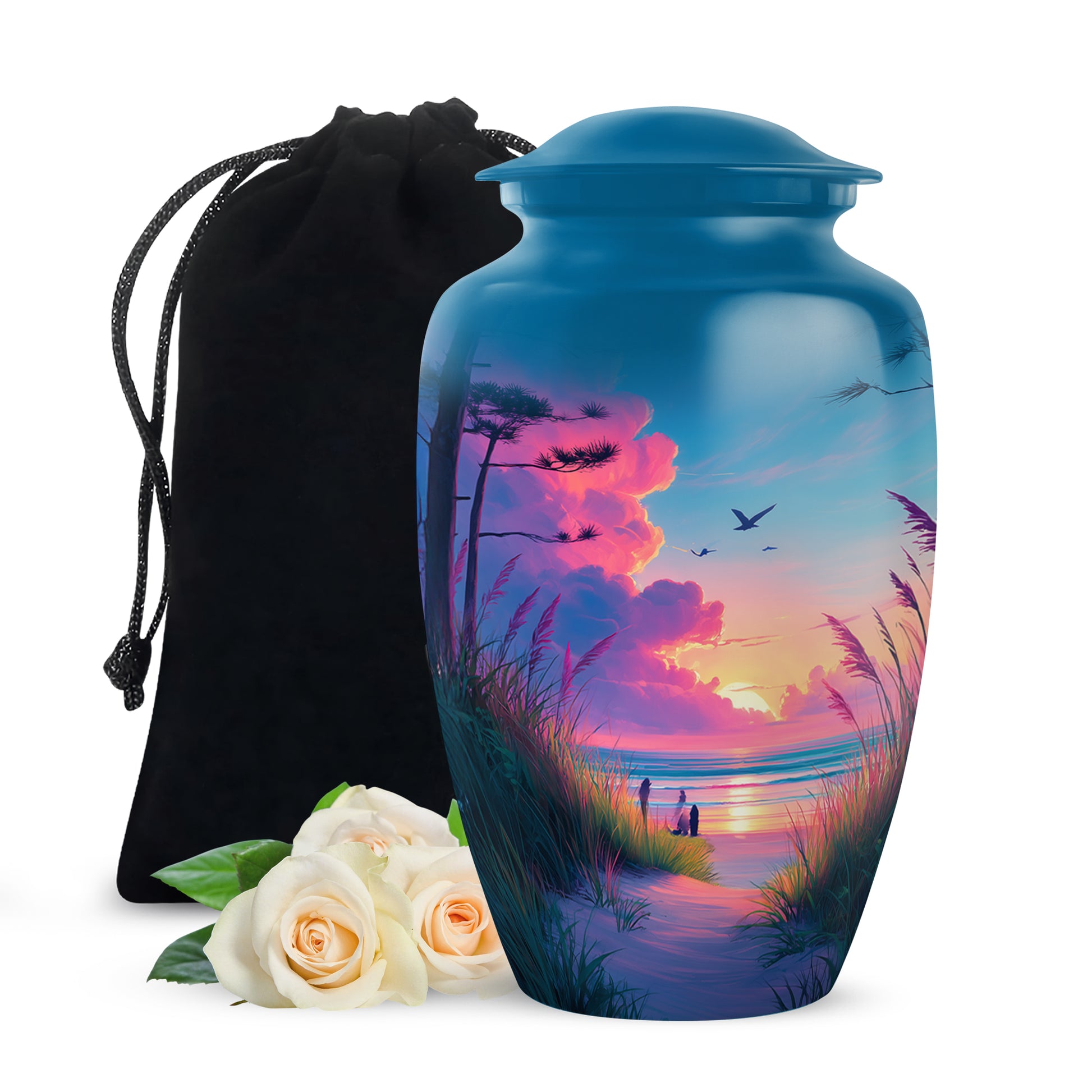 Beach Memorial Ashes Urn For Men - Pink Sunset Urn For Ashes