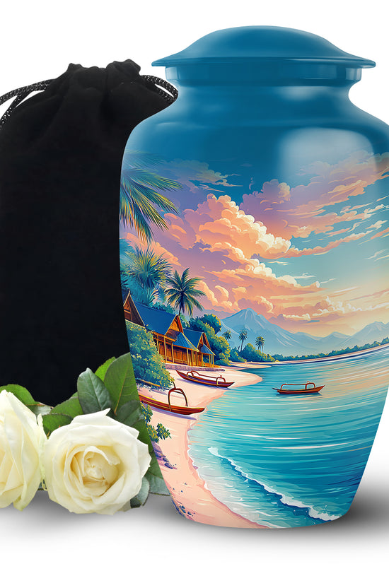 Tropical Beach Cremation Urn - Artistic Funeral Urn For Adult Ashes