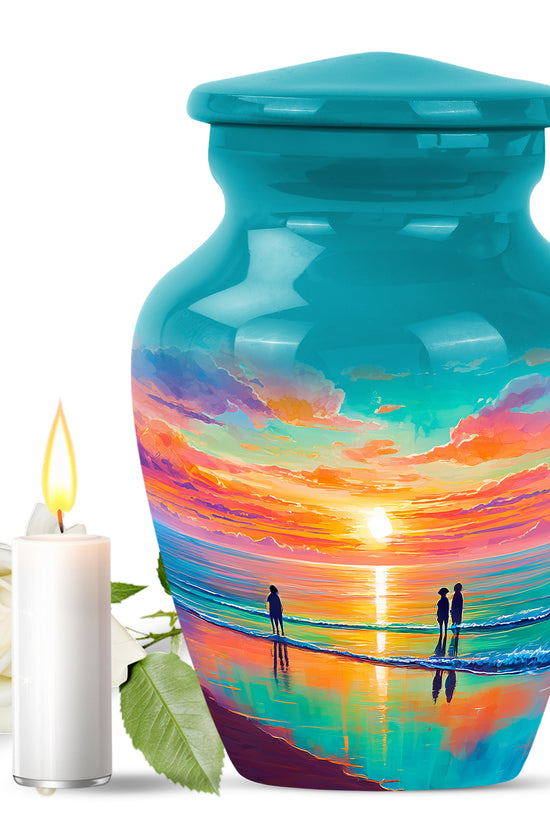 Radiant Beach Memorial Cremation Urns - Teal 10-inch, 200 cu in - Yatskia