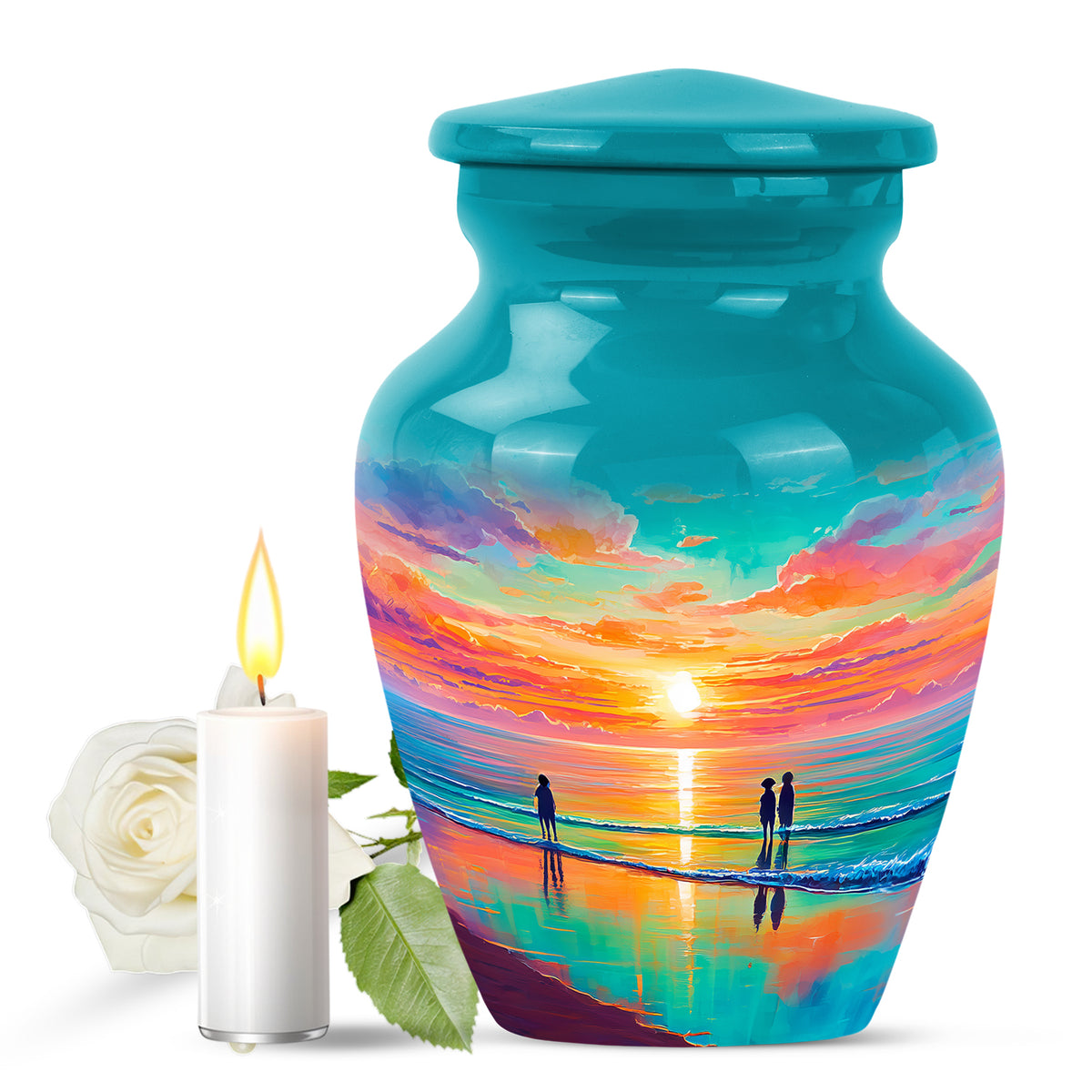 Radiant Beach Memorial Cremation Urns - Teal 10-inch, 200 cu in - Yatskia