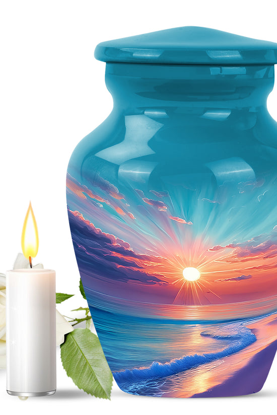 Harmonious Beach Cremation Urns for Human Ashes - Teal 10-inch - Yatskia