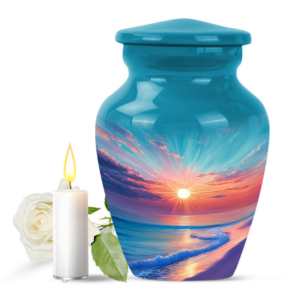 Harmonious Beach Cremation Urns for Human Ashes - Teal 10-inch - Yatskia