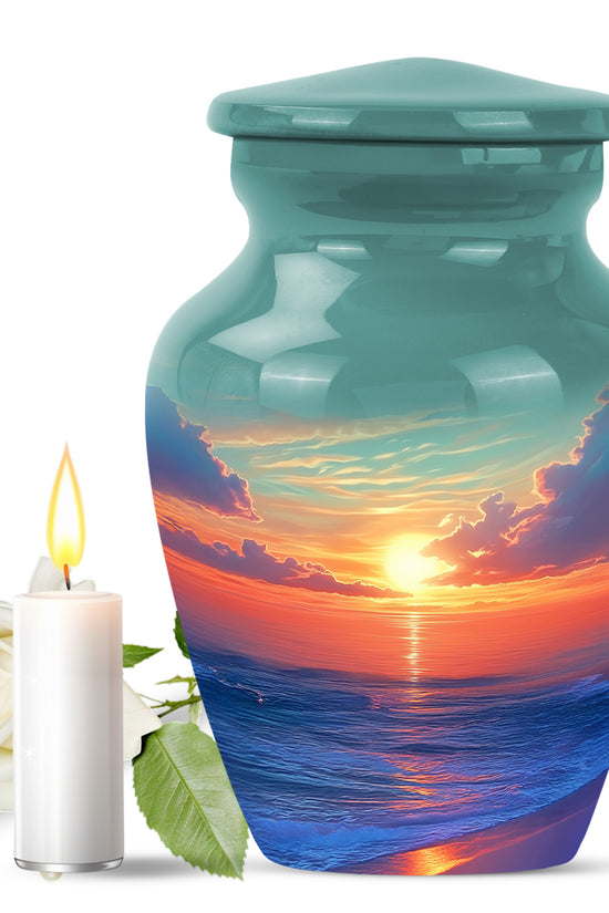 Distinguished Teal Beach Cremation Urn for Ashes - 10-inch, 200 cu in - Yatskia
