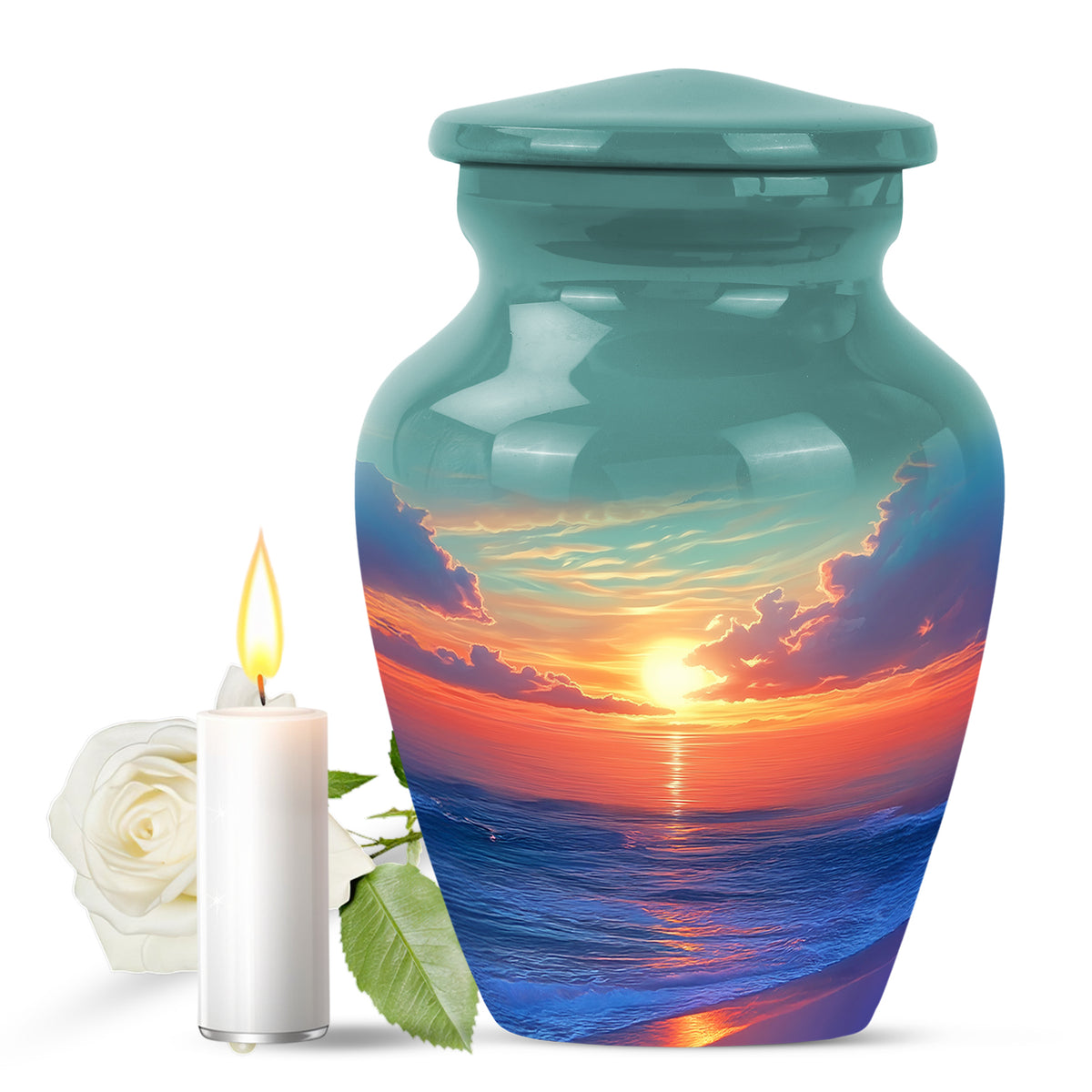 Distinguished Teal Beach Cremation Urn for Ashes - 10-inch, 200 cu in - Yatskia