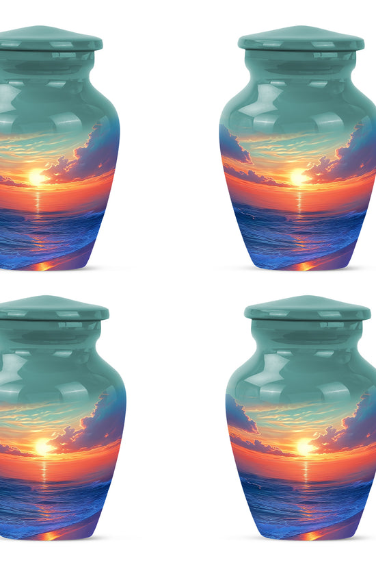 Deep Teal Beach Cremation Urn side profile showing urn shape - elegant classic beach relief with fine detailing - 10 inch aluminum urn for cremated remains
