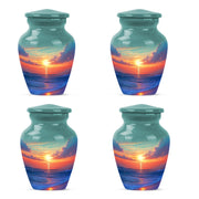 Deep Teal Beach Cremation Urn side profile showing urn shape - elegant classic beach relief with fine detailing - 10 inch aluminum urn for cremated remains