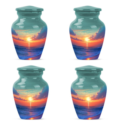 Deep Teal Beach Cremation Urn side profile showing urn shape - elegant classic beach relief with fine detailing - 10 inch aluminum urn for cremated remains