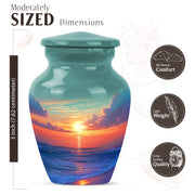 Tropical Teal Beach Cremation Urn close-up of engraving and surface detail - traditional beach engraving with hand-polished finish - mini keepsake memorial for portion of cremation ashes