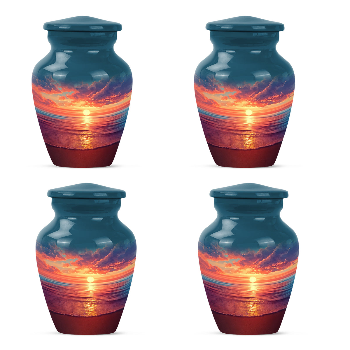 Celestial Blue Beach Cremation Urn side profile showing urn shape - classic sculpted beach pattern on smooth aluminum - 10 inch aluminum urn for cremated remains