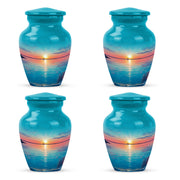 Mystic Teal Beach Cremation Urn side profile showing urn shape - traditional beach engraving with hand-polished finish - 10 inch aluminum urn for cremated remains