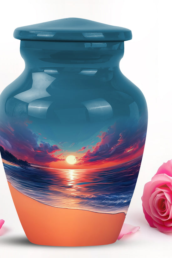Dignified Blue Beach Cremation Urn for Ashes - 10-inch, 200 cu in - Yatskia