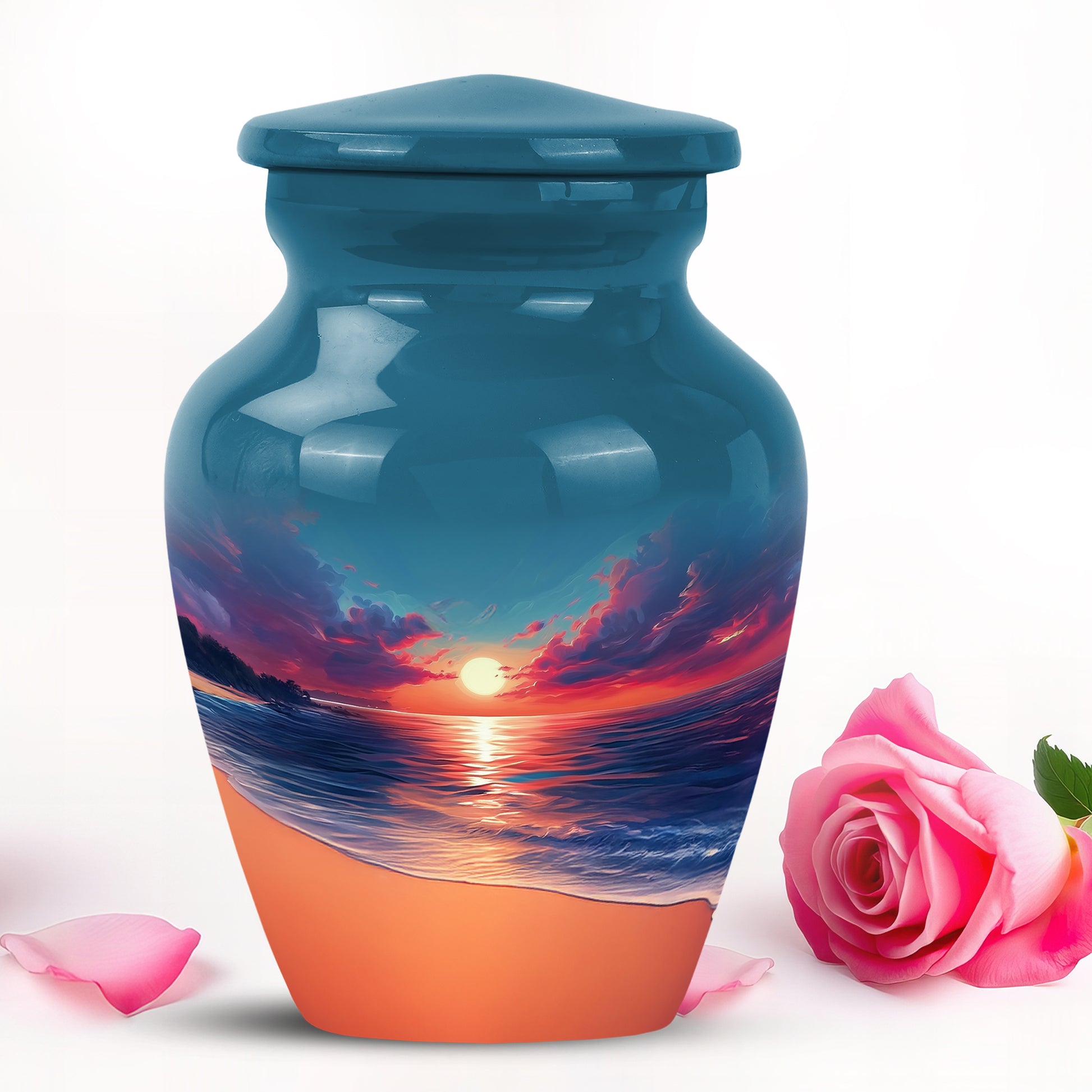 Dignified Blue Beach Cremation Urn for Ashes - 10-inch, 200 cu in - Yatskia