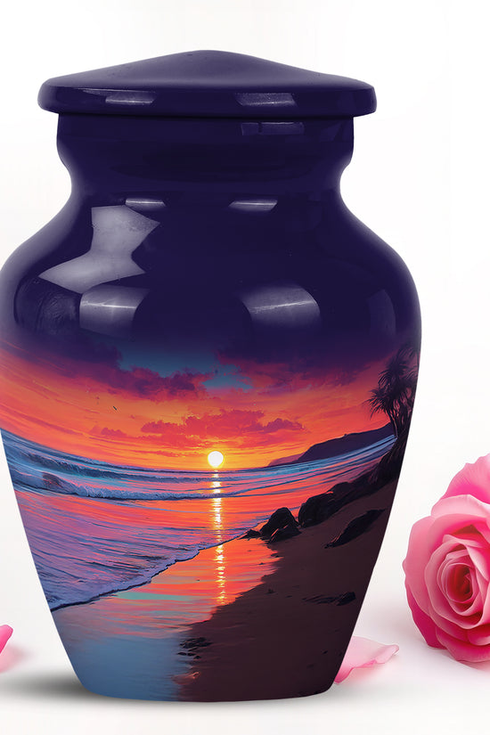 Luminous Blue Beach Memorial Urn for Human Ashes - 10-inch, 200 cu in - Yatskia