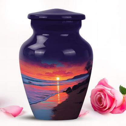 Luminous Blue Beach Memorial Urn for Human Ashes - 10-inch, 200 cu in - Yatskia