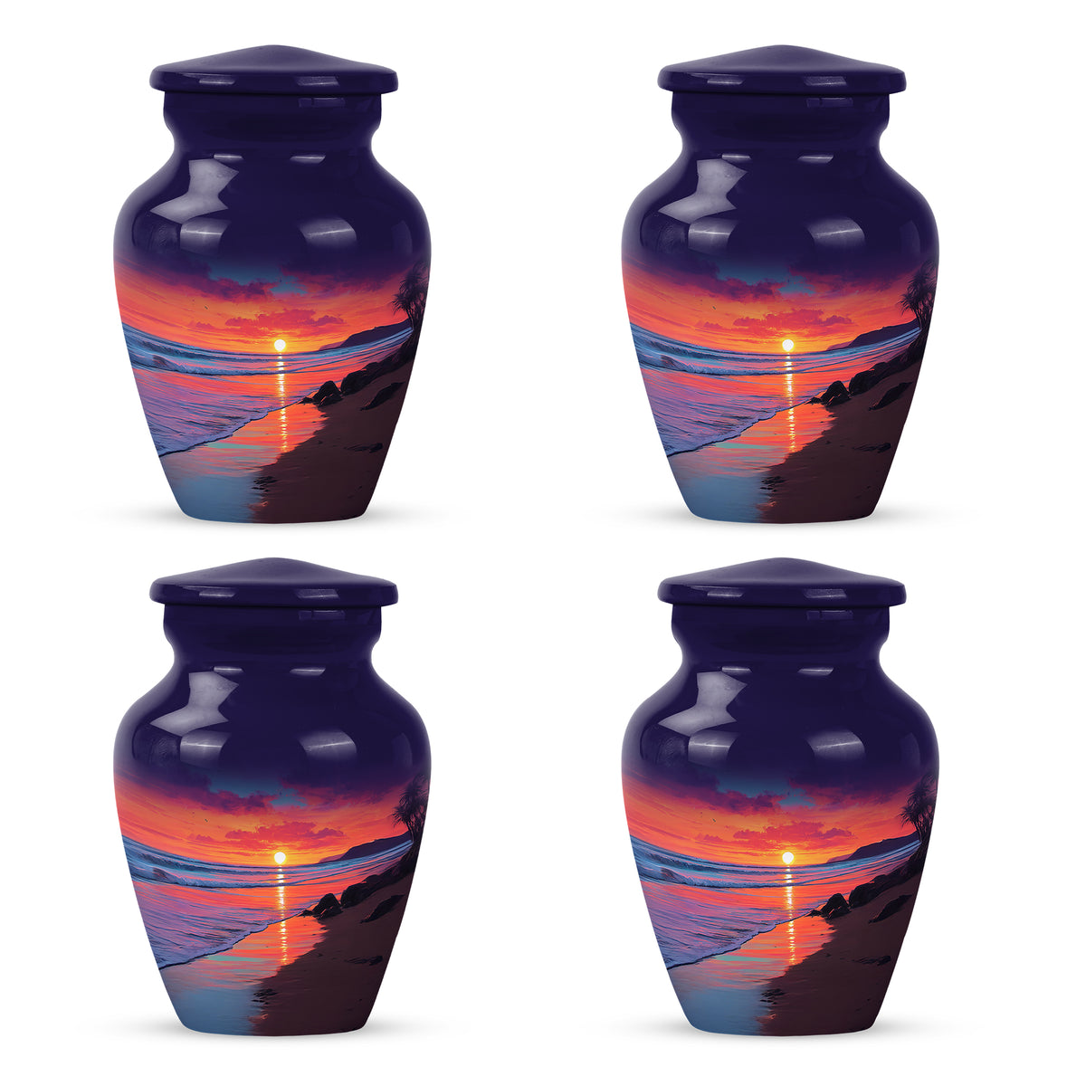 Misty Blue Beach Cremation Urn side profile showing urn shape - classic sculpted beach pattern on smooth aluminum - 10 inch aluminum urn for cremated remains