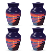 Misty Blue Beach Cremation Urn side profile showing urn shape - classic sculpted beach pattern on smooth aluminum - 10 inch aluminum urn for cremated remains