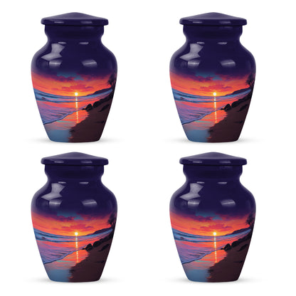 Misty Blue Beach Cremation Urn side profile showing urn shape - classic sculpted beach pattern on smooth aluminum - 10 inch aluminum urn for cremated remains