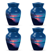 Cobalt Blue Beach Cremation Urn side profile showing urn shape - elegant classic beach relief with fine detailing - 10 inch aluminum urn for cremated remains