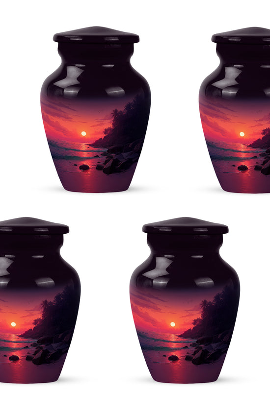 Soft Pink Beach Cremation Urn side profile showing urn shape - elegant classic beach relief with fine detailing - 10 inch aluminum urn for cremated remains