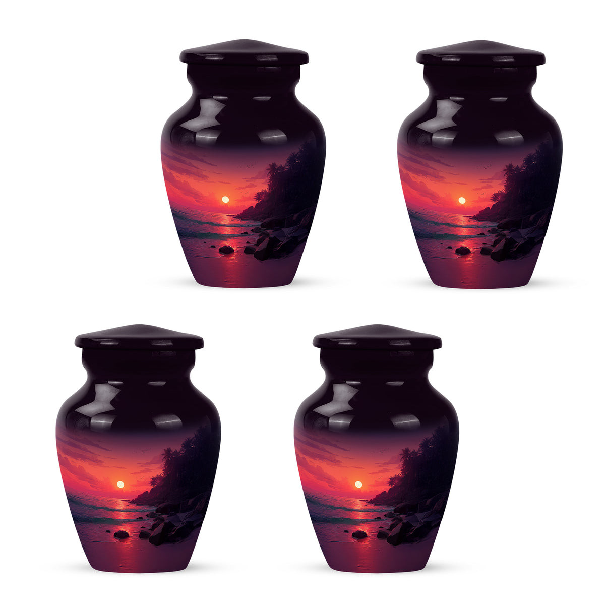 Soft Pink Beach Cremation Urn side profile showing urn shape - elegant classic beach relief with fine detailing - 10 inch aluminum urn for cremated remains