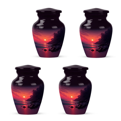 Soft Pink Beach Cremation Urn side profile showing urn shape - elegant classic beach relief with fine detailing - 10 inch aluminum urn for cremated remains