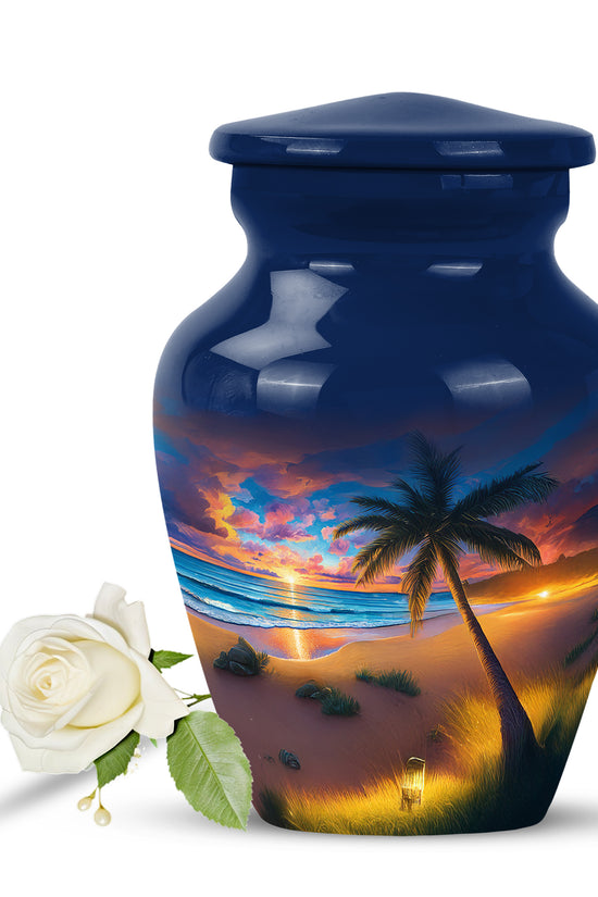 Resplendent Blue Beach Cremation Urn for Ashes - 10-inch, 200 cu in - Yatskia