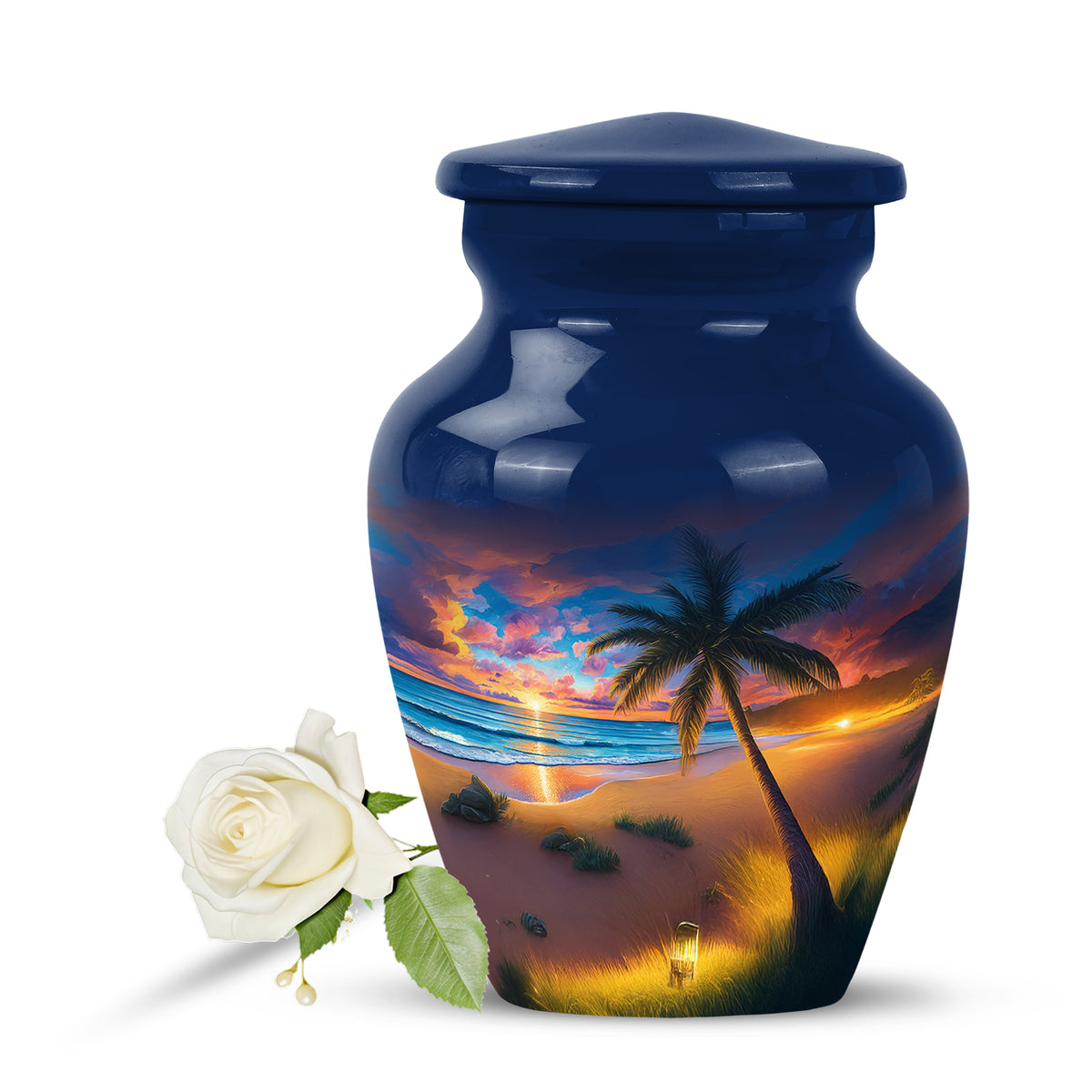 Resplendent Blue Beach Cremation Urn for Ashes - 10-inch, 200 cu in - Yatskia