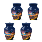 Royal Blue Beach Cremation Urn side profile showing urn shape - traditional beach engraving with hand-polished finish - 10 inch aluminum urn for cremated remains