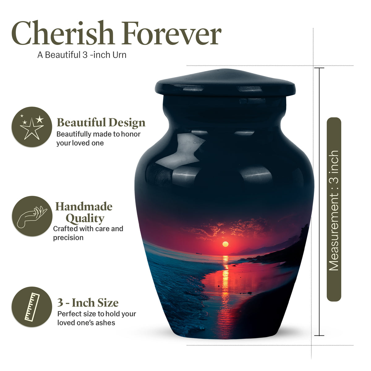 Sapphire Blue Beach Cremation Urn close-up of engraving and surface detail - traditional beach engraving with hand-polished finish - mini keepsake memorial for portion of cremation ashes