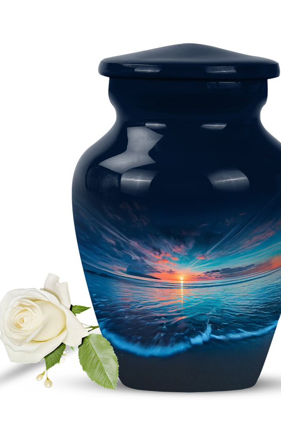 Blue Exquisite Beach Memorial Urn for Ashes - 10-inch, 200 cu in - Yatskia