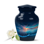Blue Exquisite Beach Memorial Urn for Ashes - 10-inch, 200 cu in - Yatskia