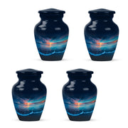 Celestial Blue Beach Cremation Urn side profile showing urn shape - timeless beach motif etched into premium metal - 10 inch aluminum urn for cremated remains