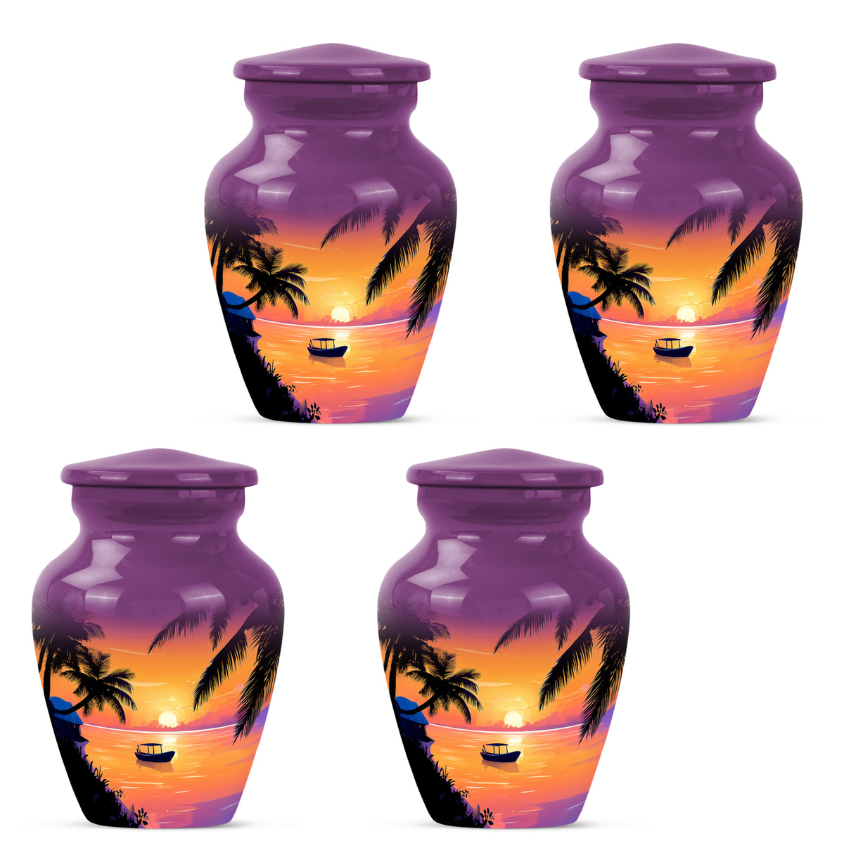 Peony Pink Beach Cremation Urn side profile showing urn shape - classic sculpted beach pattern on smooth aluminum - 10 inch aluminum urn for cremated remains