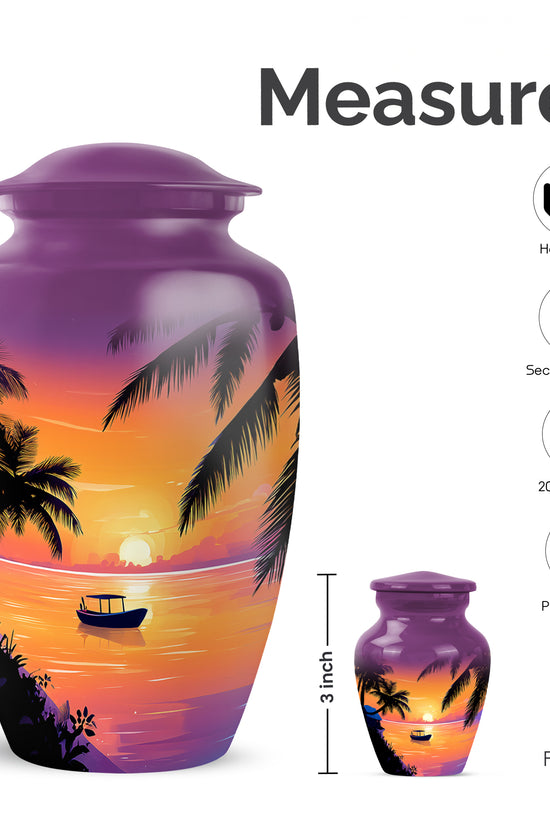 Coral Pink Beach Cremation Urn close-up of engraving and surface detail - classic sculpted beach pattern on smooth aluminum - mini keepsake memorial for portion of cremation ashes