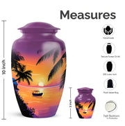 Coral Pink Beach Cremation Urn close-up of engraving and surface detail - classic sculpted beach pattern on smooth aluminum - mini keepsake memorial for portion of cremation ashes