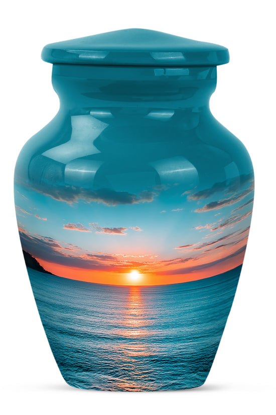 Personalized Teal Sovereign Beach Cremation Urns for Human Ashes - 10-inch, 200 cu in - Yatskia