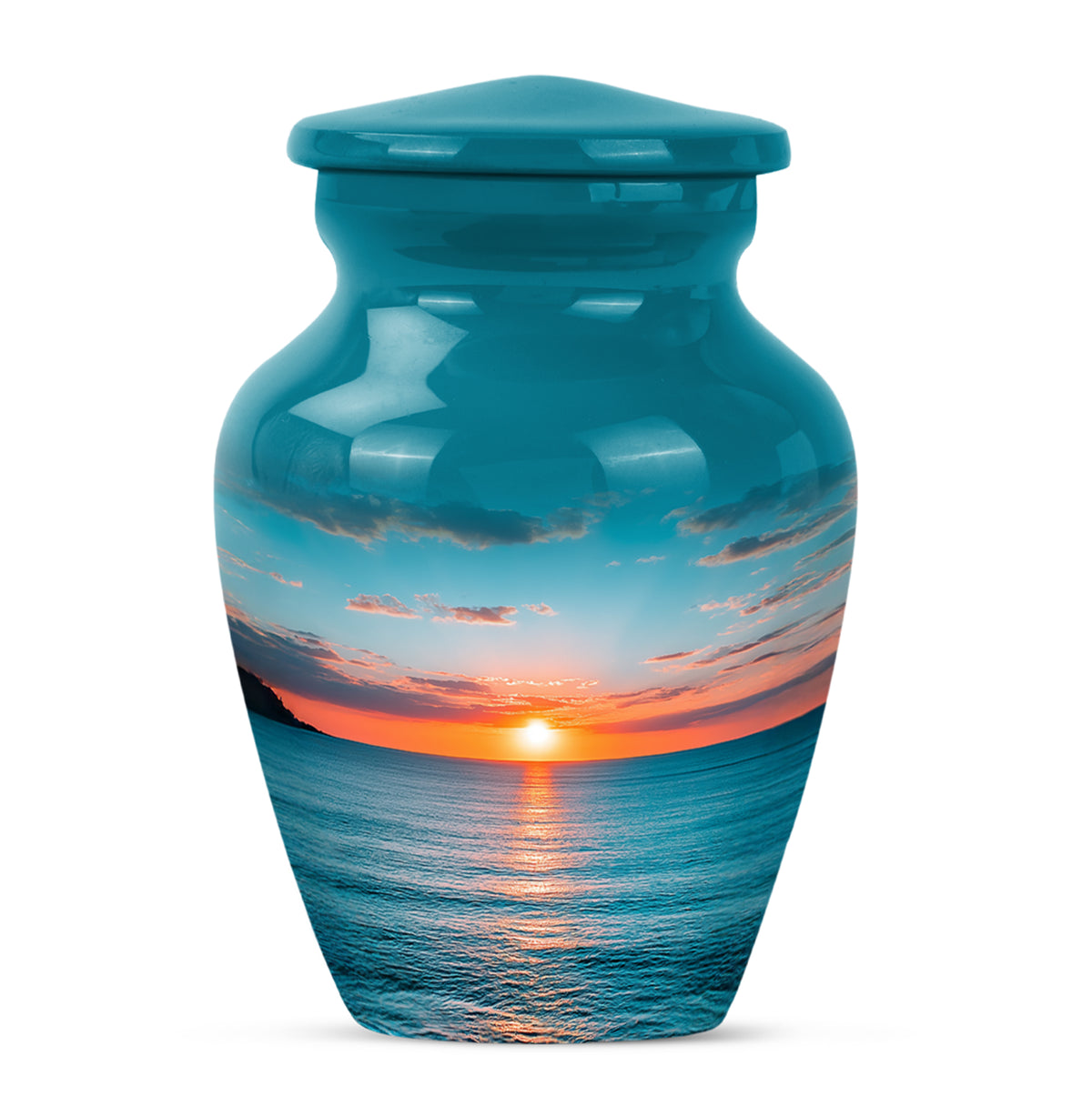 Personalized Teal Sovereign Beach Cremation Urns for Human Ashes - 10-inch, 200 cu in - Yatskia