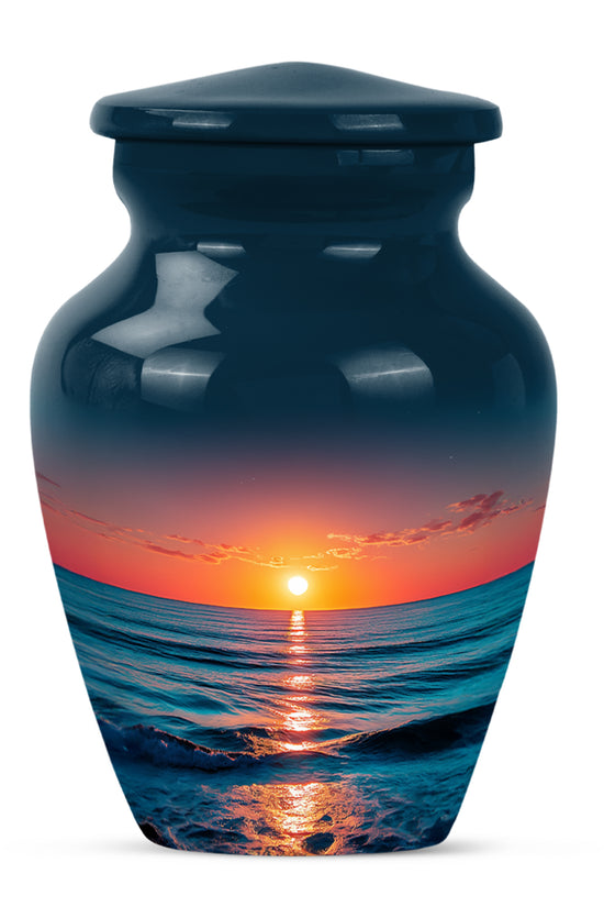 Inspiring Blue Beach Commemoration Urn for Human Ashes - 10-inch, 200 cu in - Yatskia