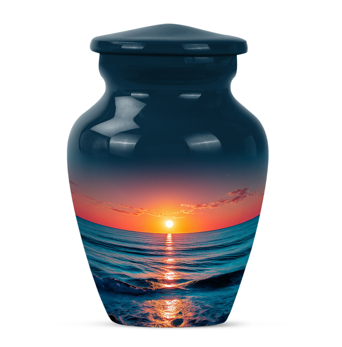 Inspiring Blue Beach Commemoration Urn for Human Ashes - 10-inch, 200 cu in - Yatskia