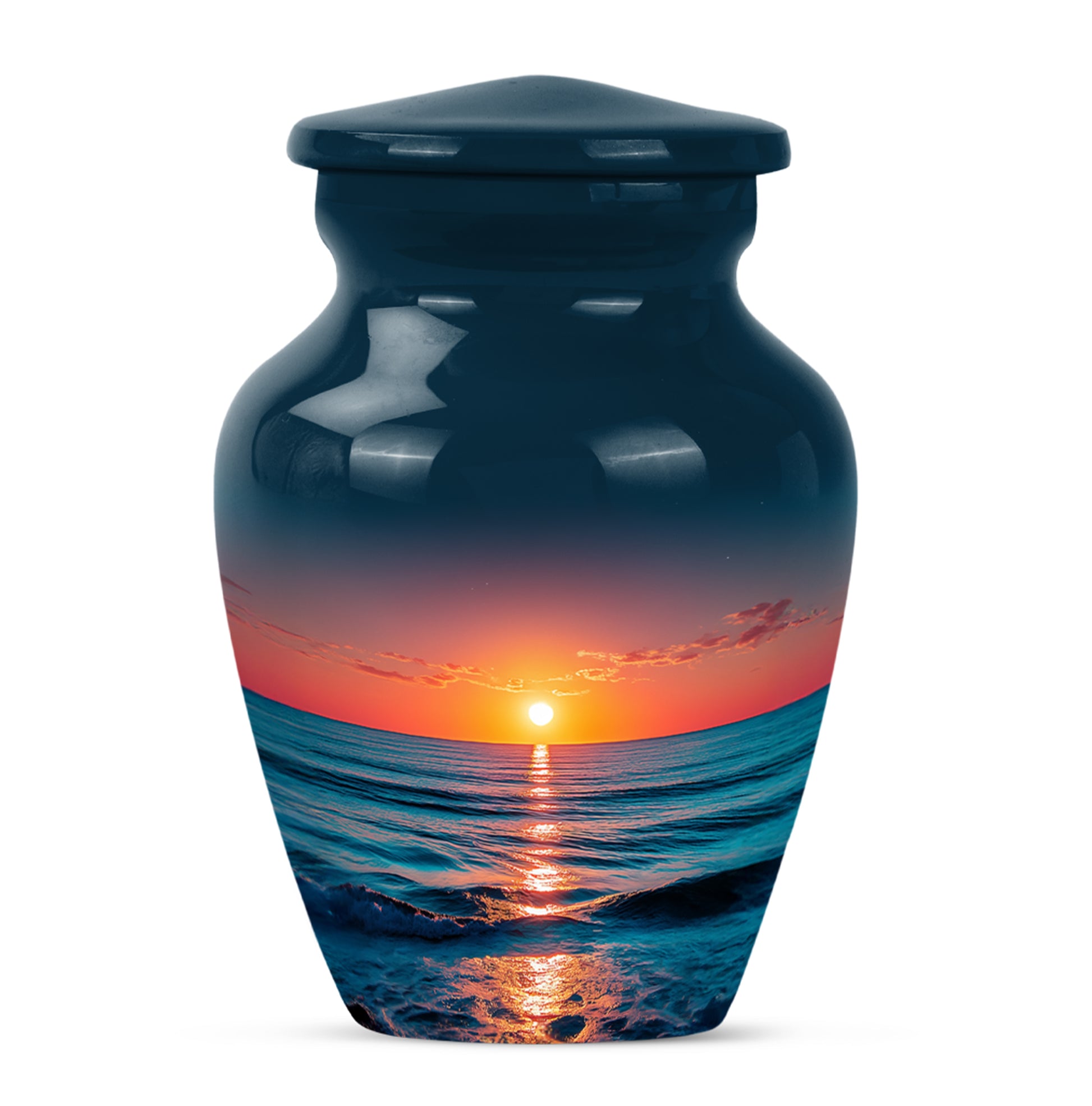 Inspiring Blue Beach Commemoration Urn for Human Ashes - 10-inch, 200 cu in - Yatskia