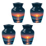 Cobalt Blue Beach Cremation Urn side profile showing urn shape - elegant classic beach relief with fine detailing - 10 inch aluminum urn for cremated remains