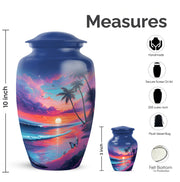 Slate Blue Beach Cremation Urn close-up of engraving and surface detail - classic sculpted beach pattern on smooth aluminum - mini keepsake memorial for portion of cremation ashes