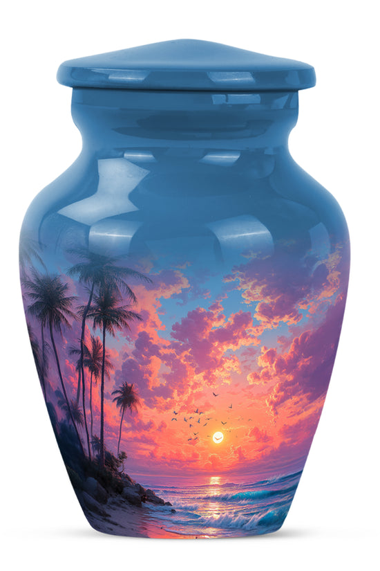 Luminous Blue Beach Blessing Urn for Human Ashes - 10-inch, 200 cu in - Yatskia