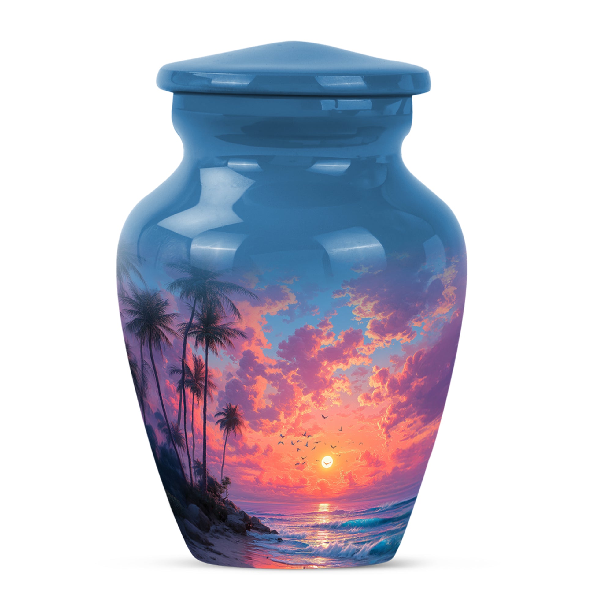 Luminous Blue Beach Blessing Urn for Human Ashes - 10-inch, 200 cu in - Yatskia