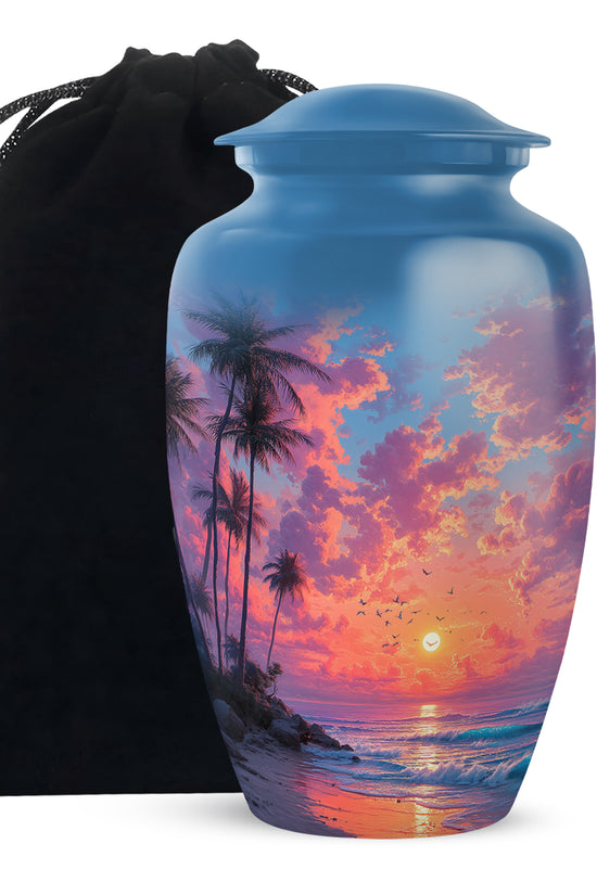 Peaceful Beach Memorial Urn -Tropical Funeral Urn For Adult Ashes