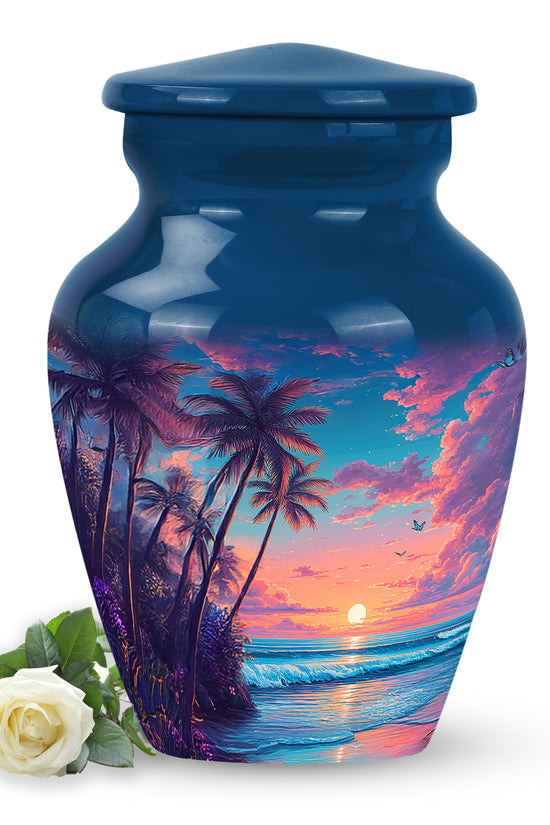 Luminous Blue Beach Haven Urn for Human Ashes - 10-inch, 200 cu in - Yatskia