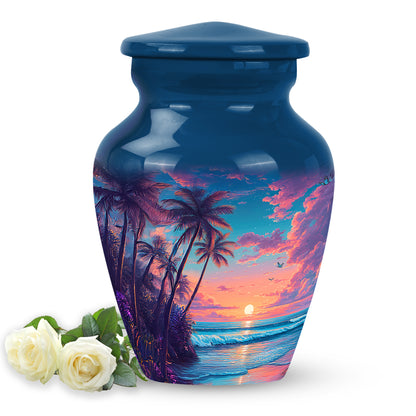Luminous Blue Beach Haven Urn for Human Ashes - 10-inch, 200 cu in - Yatskia