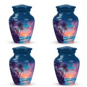 Soft Blue Beach Cremation Urn side profile showing urn shape - elegant classic beach relief with fine detailing - 10 inch aluminum urn for cremated remains