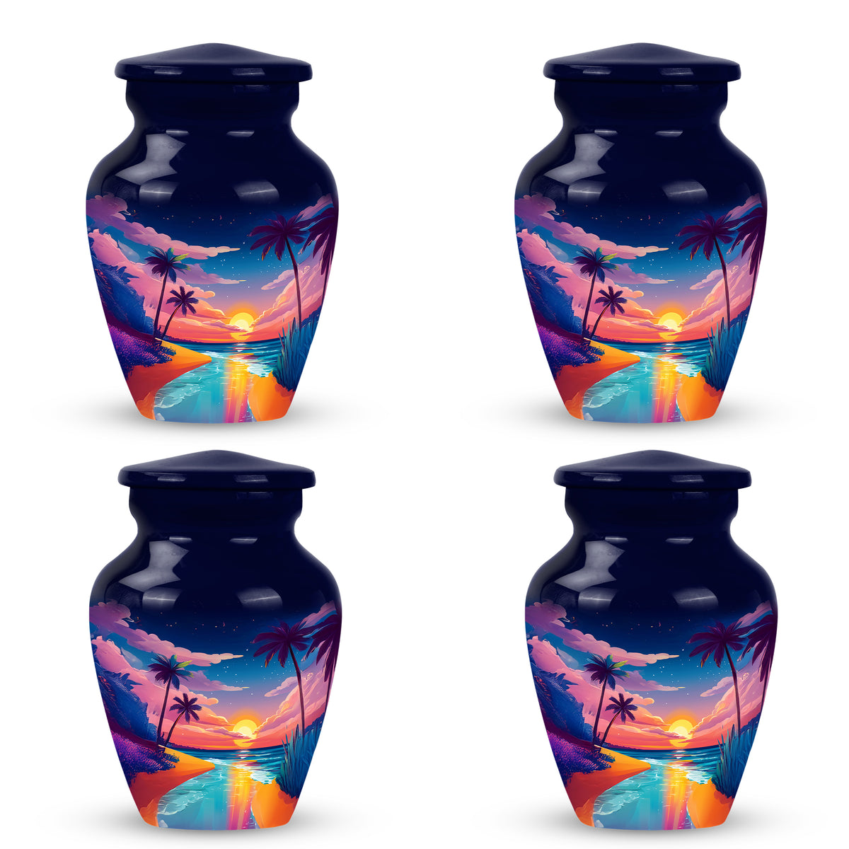 Misty Blue Beach Cremation Urn side profile showing urn shape - classic sculpted beach pattern on smooth aluminum - 10 inch aluminum urn for cremated remains