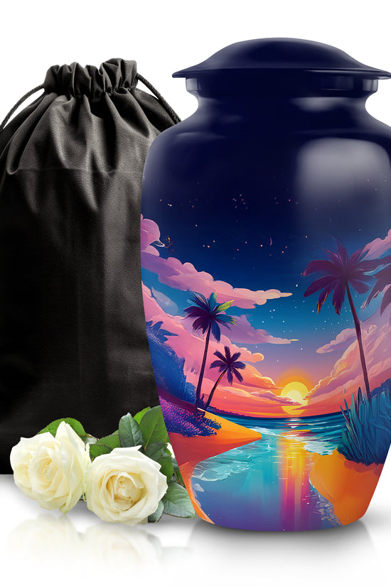 Artistic Beach Theme Memorial Urn - Large Cremation Urn For Loved Ones